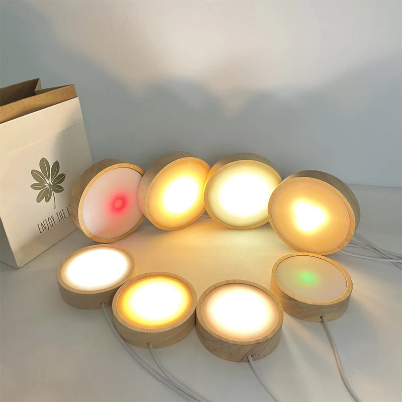 6/8/10CM Round Wooden LED Night Light Base 3D Decorative Wooden Holder Display Stand For Crystals Glass Ball Acrylic Decoration