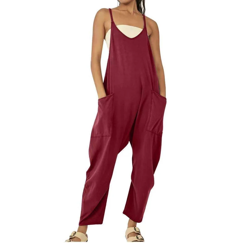 2023 Summer New Solid Color Y2K Off Shoulder Pockets Jumpsuits Women Casual Personality Comfortable All-match Women's Clothing