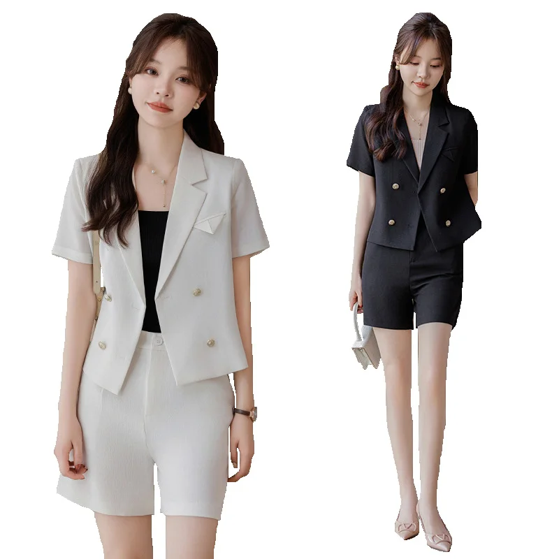 Womens Short Pants Set Business 2024 Summer Solid Clothes Classic Blazers and Shorts Suits for Women Chic Elegant Summer Suit
