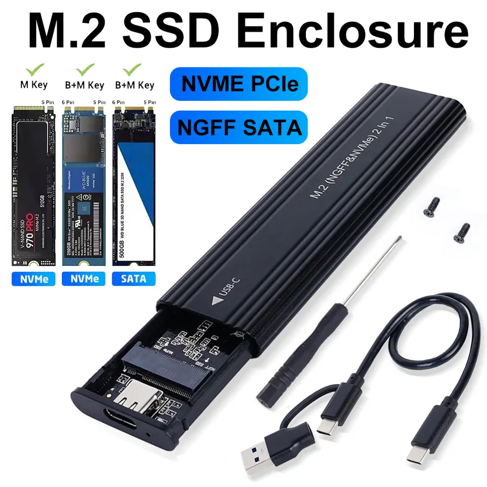 M2 SSD Case NVME SATA Dual Protocol M.2 to USB Type C SSD Enclosure Adapter NVME SATA SSD Disk Box Supports M Keys and B&M Keys image 1