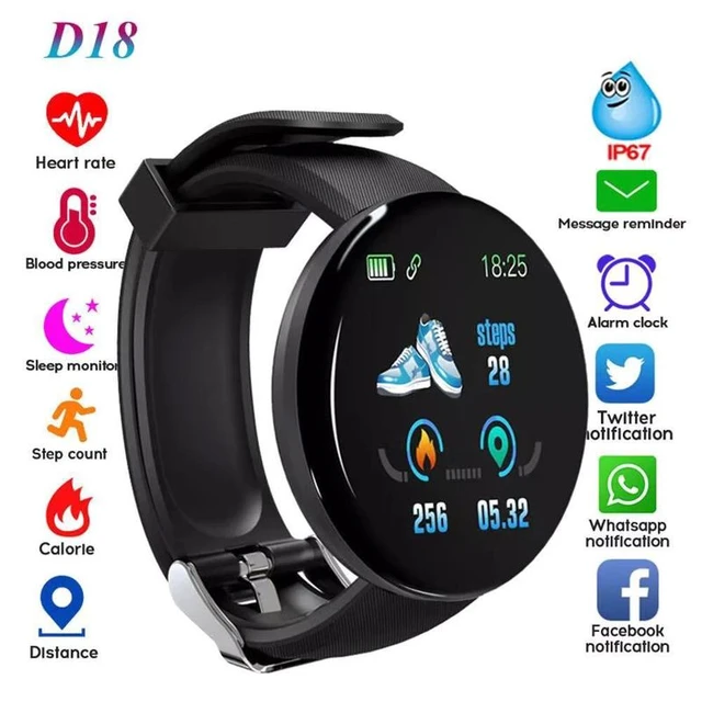 🔥Promoción🔥Reloj inteligente d18s impermeable Redondo con Rastreador de  ejercicio/Smartwatch con Bluetooth para hombre