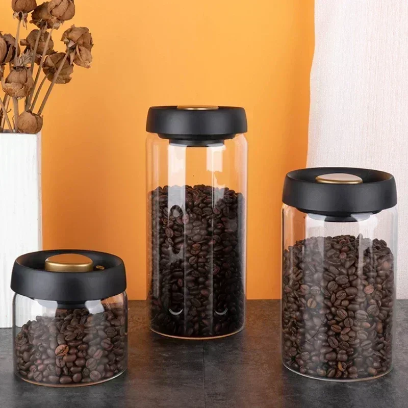 Storage Jar Vacuum Sealed Jug Coffee Beans Glass Airtight Food Grains Candy Keep Fresh Kitchen Accessories
