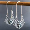Caved Pattern With Zircon Decor Dangle Earrings Bohemian Ethnic Style Zinc Alloy Silver Plated Jewelry Tourism Souvenir 1