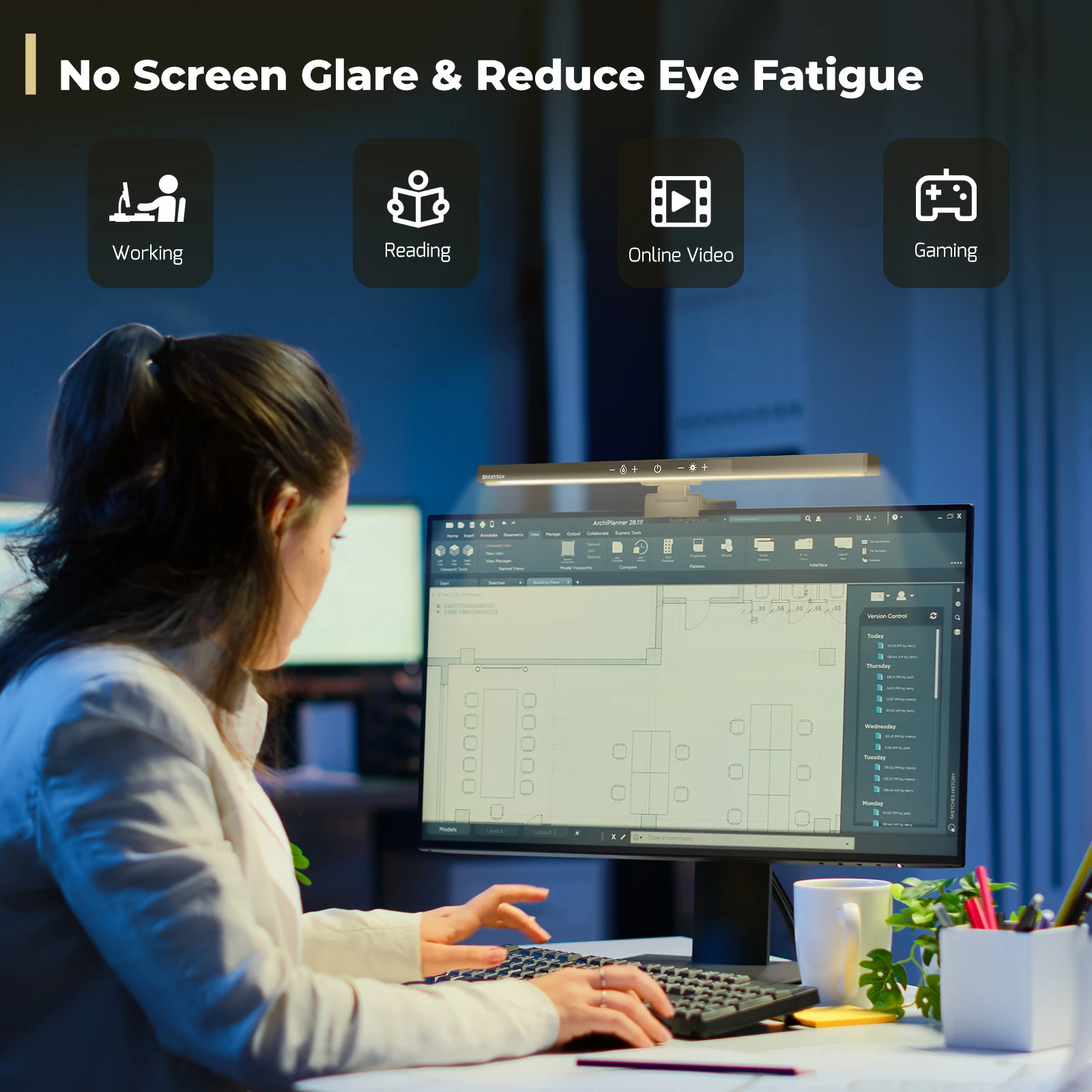 BM-ES1 컴퓨터 모니터 램프 스크린 모니터 라이트 바, 홈 오피스 데스크 램프용, 터치 컨트롤, 5V DC 10W