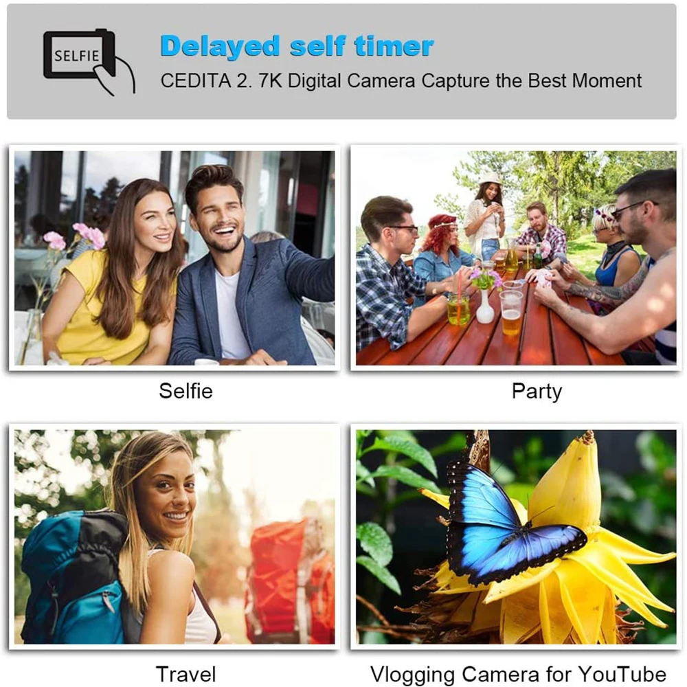 2.7K Full HD Digital Camera 24MP Photographic Camera 4x Zoom Rotating Screen Professional EIS Video Camera for Travel Vlog