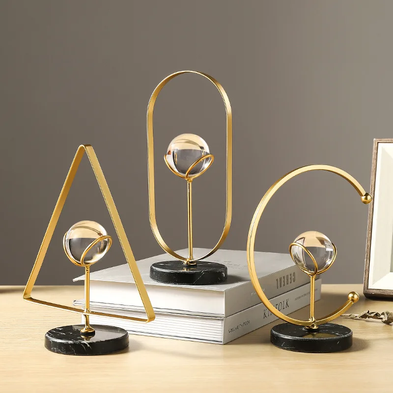

European Home Decoration Geometric Crystal Ball Figurine Living Room Furnishing Ornament Office Cabinet Accessories Metal Crafts