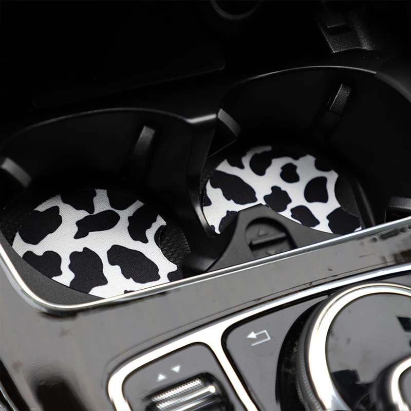 2PCS Car Coaster Water Cup Bottle Holder Waterproof printing Anti-slip Pad Mat Composite rubber Interior Decoration Accessories