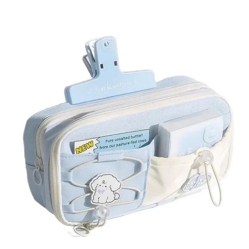 Adorable Multi-Layer High-Appeal Pencil Case Double Drawstring Cute Niche Stationery Box Canvas Material Made in China