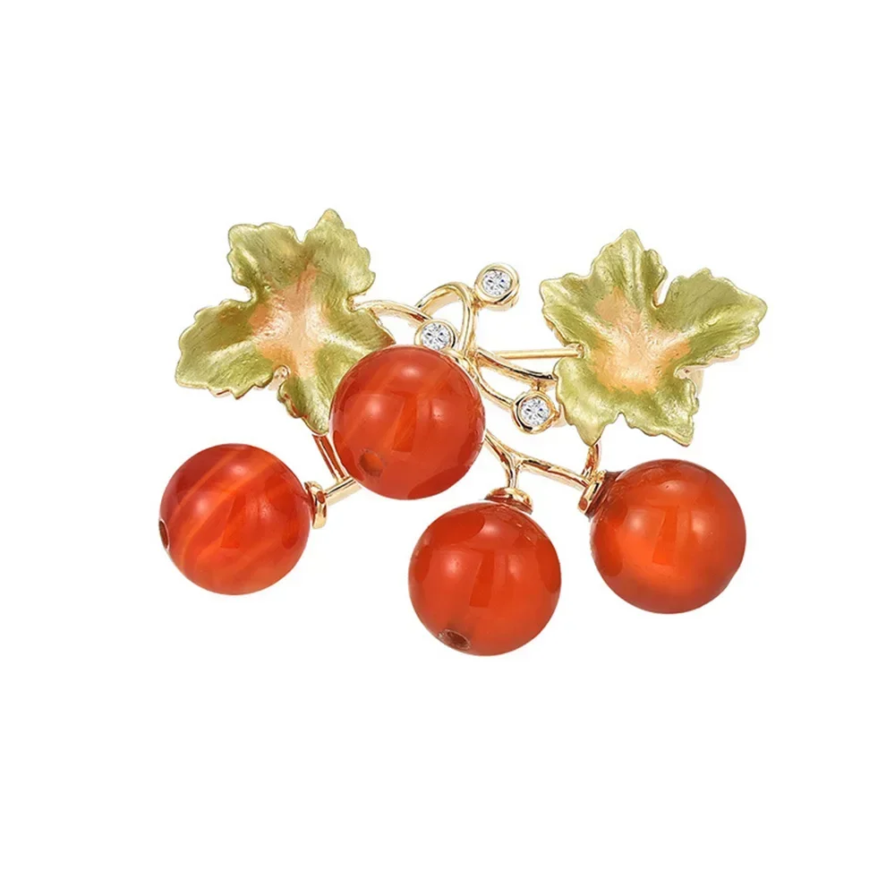 New Orange Persimmon Brooch for Women Girls Cute Fruit Plant Metal Brooches Pin Wedding Luxury Jewelry Clothing Accessories