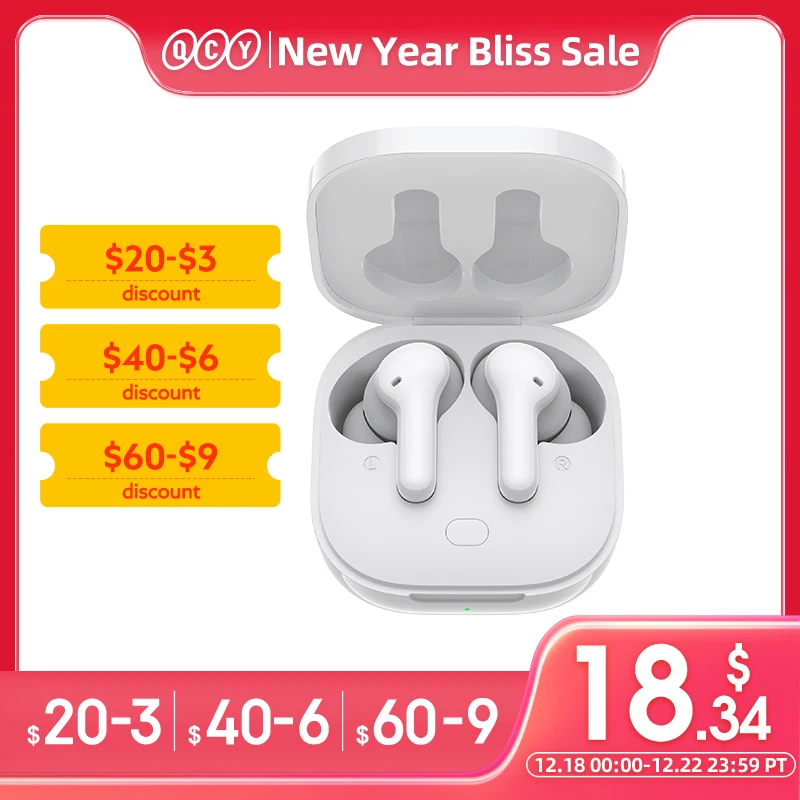 

QCY T13 Wireless Headphones 7.2mm Drivers TWS Bluetooth 5.1 Earphones 40H Long Playtime Fast Charge 4 Mic ENC HD Call Earbuds