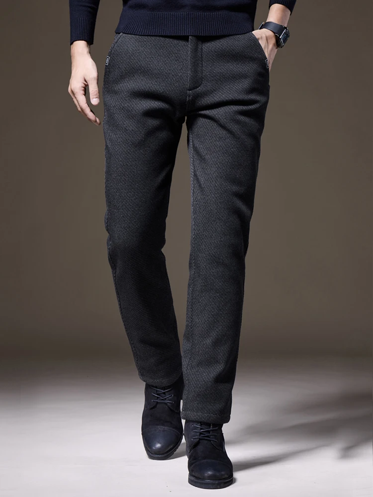 Autumn Men's Brushed Fabric Regular Pants Fashion Korean Slim Straight Business Casual Trousers Classic Black Gray Brand Clothes 5