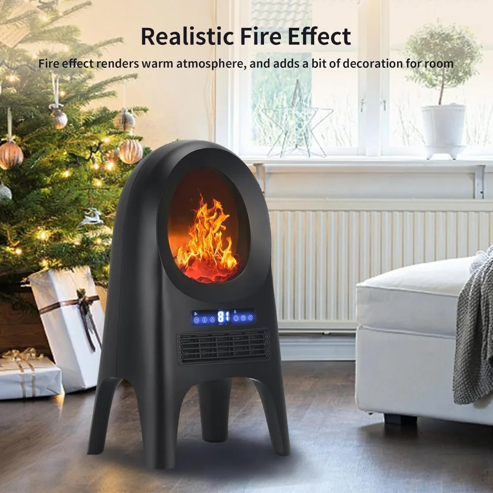 Indoor Space Heater, 1500W Ceramic Electric Heater with Flame, 24 Inch Remote 8H Timer Tower Heater with Thermostat 5