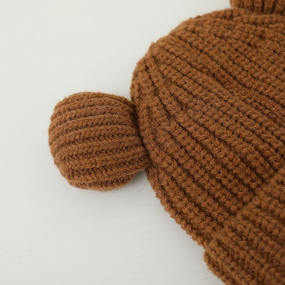 Baby Kids Cotton Warm Bear Ears Caps Beanie for Toddler Boys Girls Crochet Bonnet Autumn Warm Winter Knitted Hat Accessories