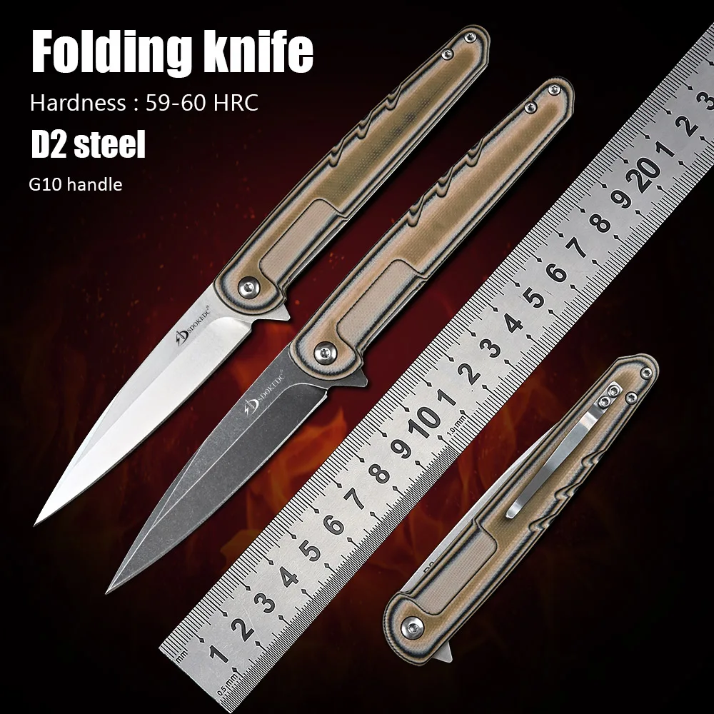

D2 Steel Outdoor Utility Tactical EDC Hand Tool Hunting Camping Self Defense Folding Blade Knife Survival