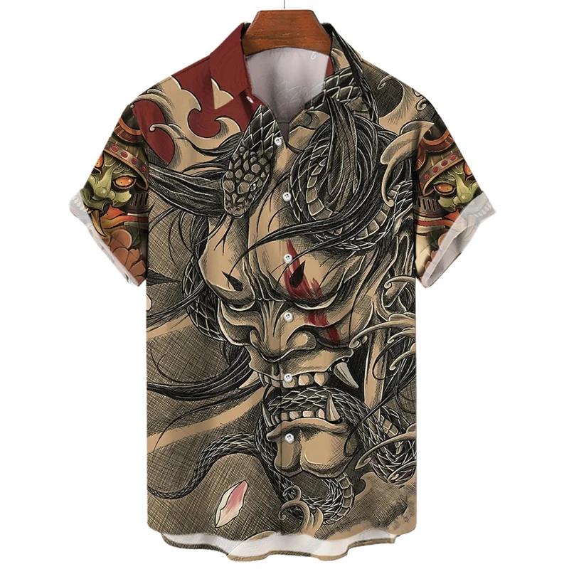 Camiseta de hombre con estampado de monstruo mítico en 3D, camisetas con cara de terror, camisetas vintage de verano para hombre, ropa informal hawaiana holgada de gran tamaño para hombre