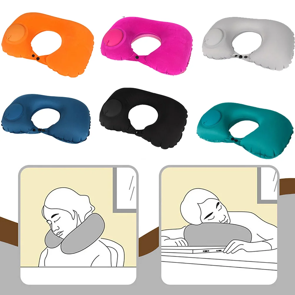NEW U Shape Travel Pillow Automatic Air Inflatable Airplane Car Pillows Ring Pillow Folding Press Type Bed Pillows Neck Cushion - Essential travel items