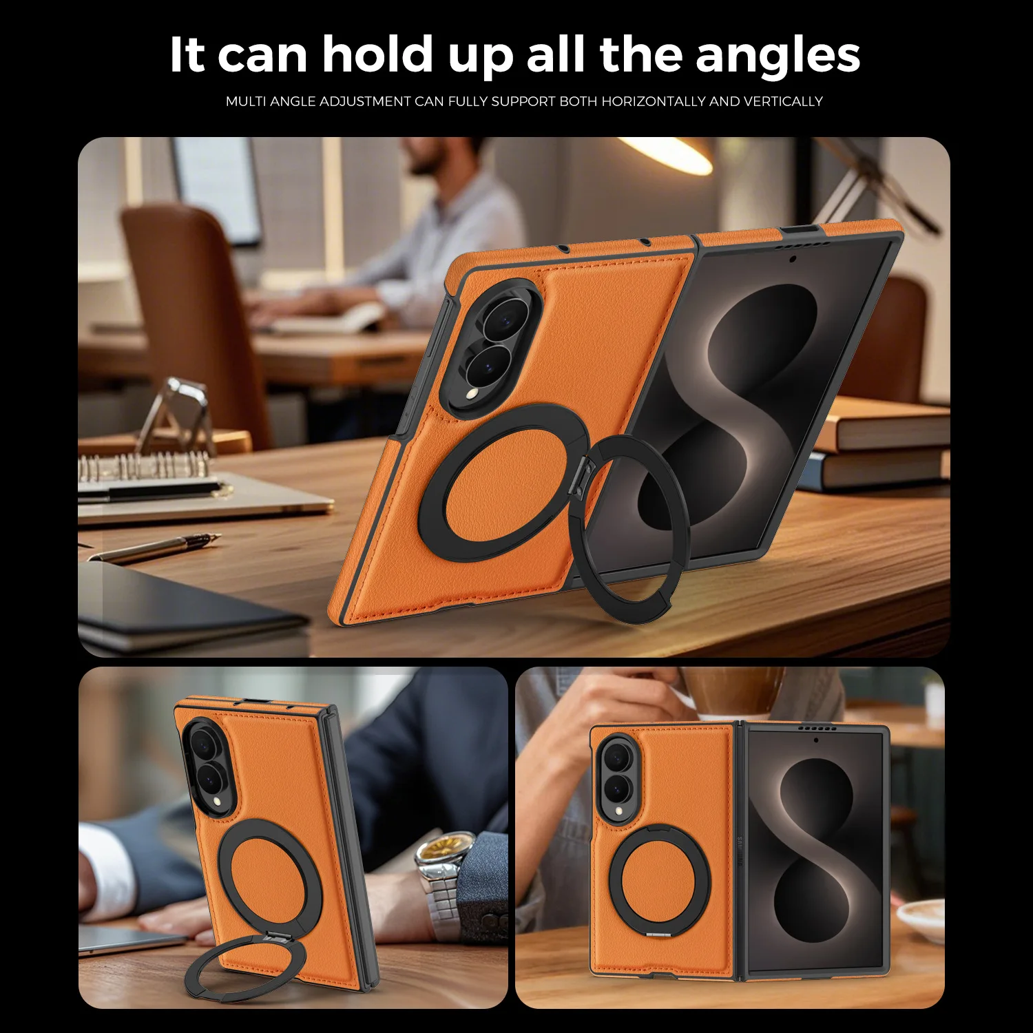 Luxury Leather Texture Rotating Bracket Case with Magnetic Charging Cover