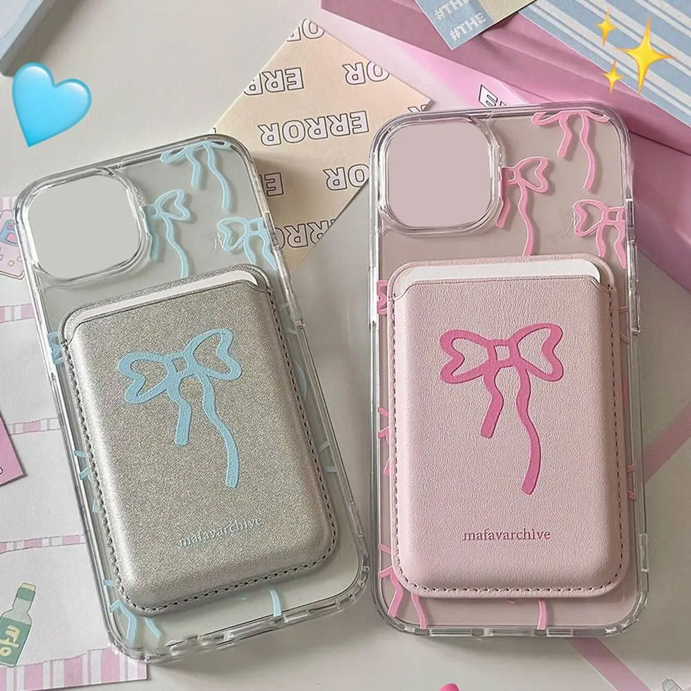 Silk Bow Magnetic Card Clip Leather Phone Case with Anti-Fingerprint and Dustproof Wallet Holder