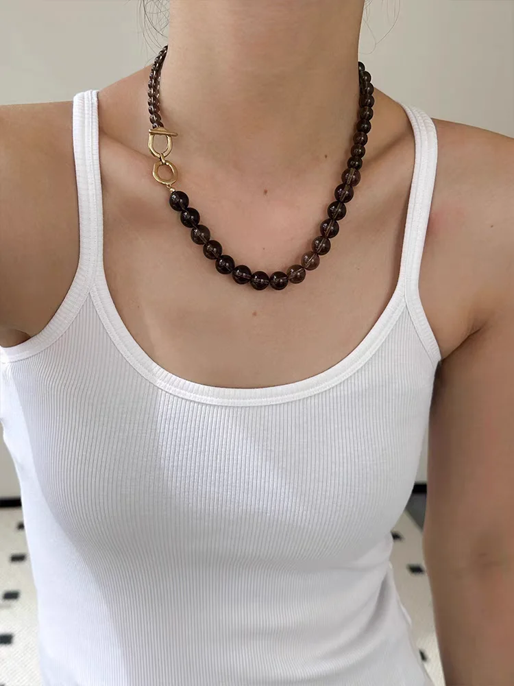 

Brass With 18K Natural Crystal Beads Necklace Women Jewelry Designer T Show Runway Gown Rare Glam Japan Ins