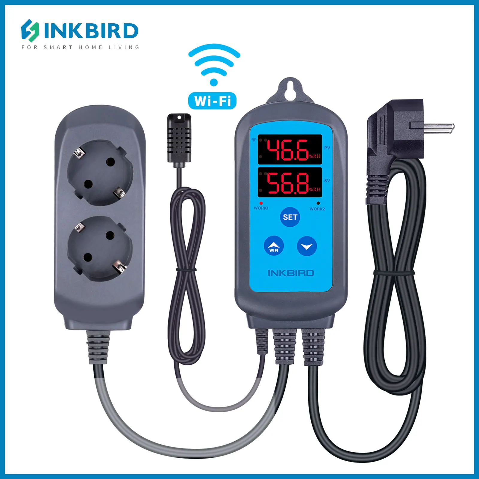 INKBIRD IHC-200-Wifi 습도 컨트롤러 스마트 앱 제어, 듀얼 디지털 디스플레이 습도계 소켓, 높은 낮은 알람