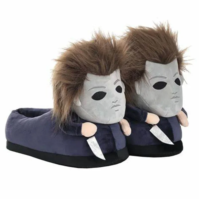 Rytanda Halloween Plush Slippers Michael Myers Winter Funny Soft Warm Non-Slip Shoes Women Men Indoor House Flat With Slipper 3