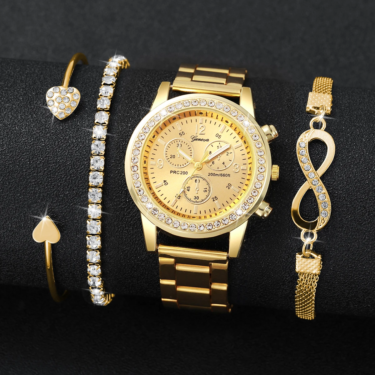 4pcs/set Women's Light Luxury Simple Quartz Temperament Watch Casual Sports Style Quartz Watch With Bracelet (Box Not Included)