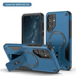 Magnetic Shockproof Armor Phone Case with Kickstand and Magsafe Wireless Charging Compatibility for Galaxy A35 5G (Blue)