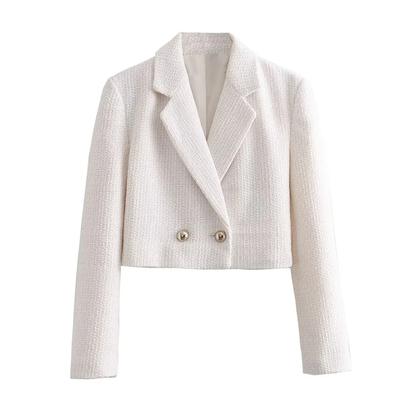 

European Autumn And Winter Women's 2023 New Casual Fashion Classic Lapel One-Button Textured Suit Jacket Slim Short Tops