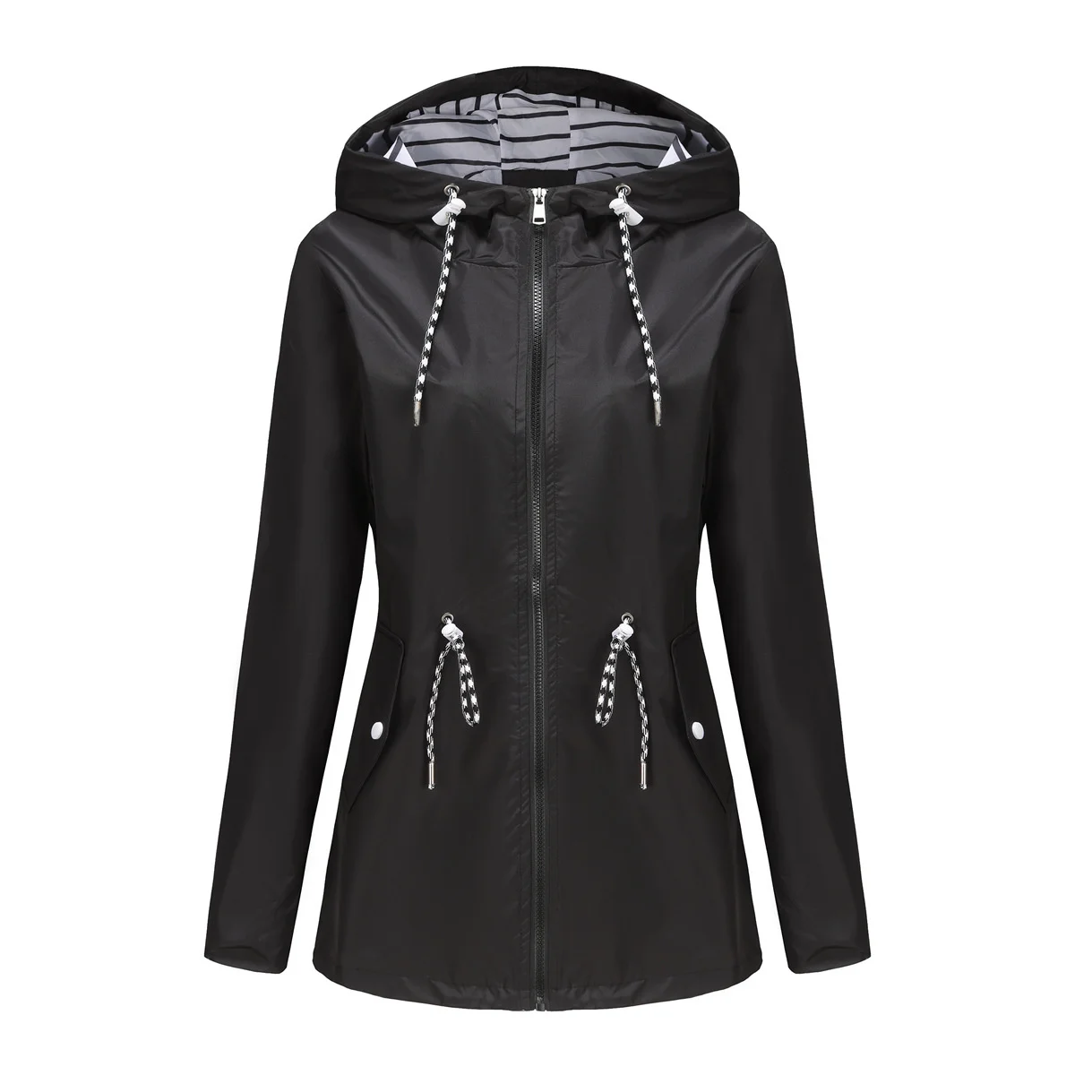 

New In Spring Autumn Waterproof Hooded Trench Outerwears Women Outdoors Windbreaker Coat Black Raincoat Fall Long Sleeve Jackets