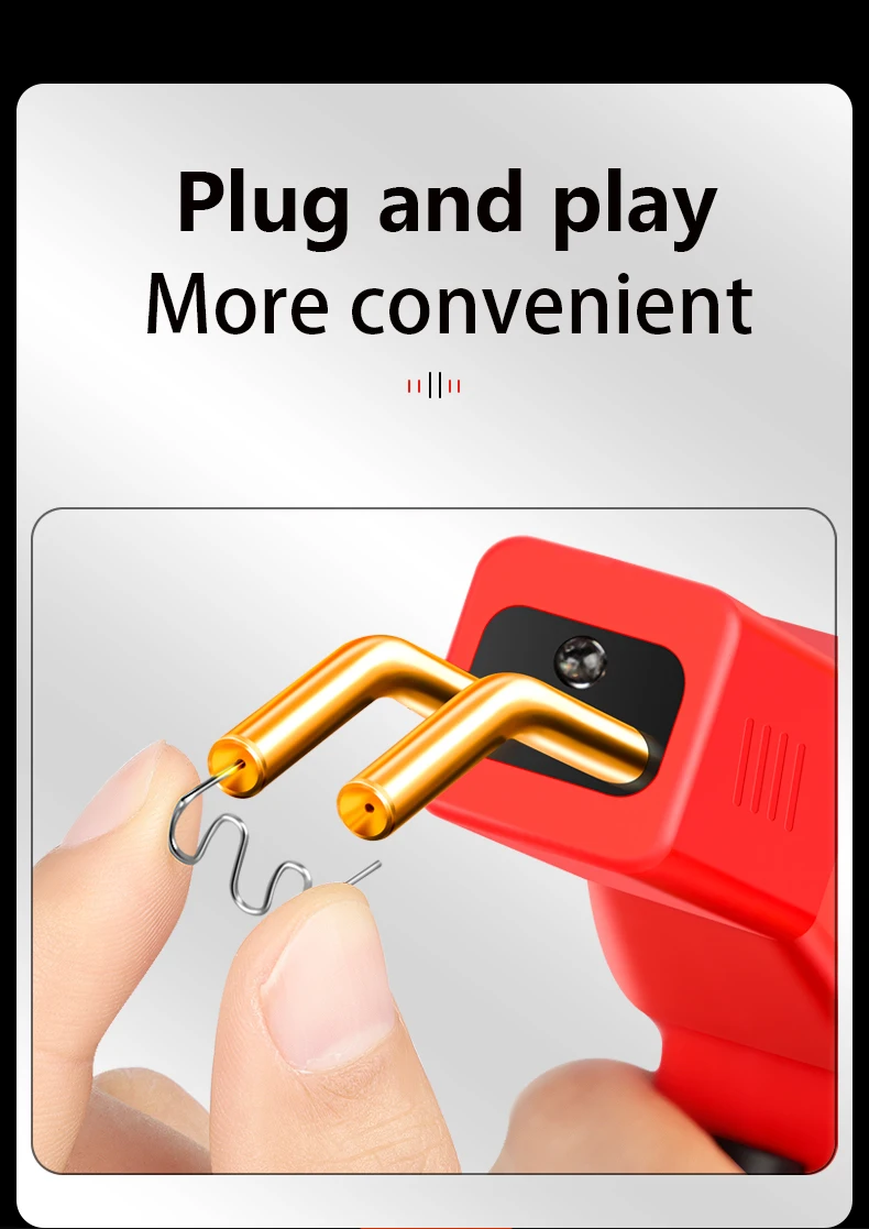 Punta della graffettatrice riscaldata che scalda una graffetta metallica prima dell'inserimento