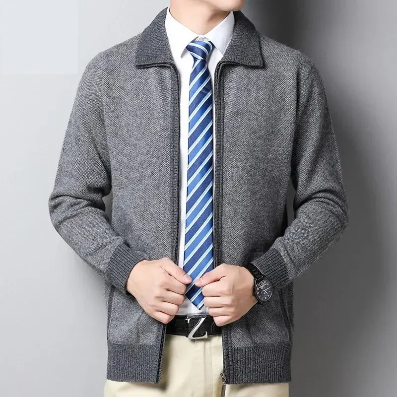 New Fashion Large Men Pure Cashmere Sweater Cardigan Jacket Casual Computer Knitted Plus Size