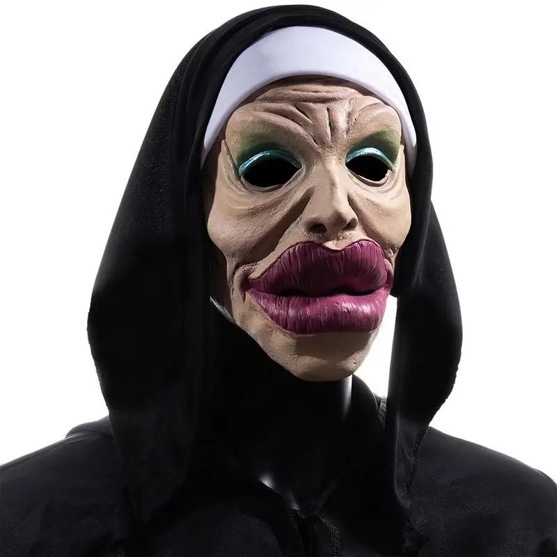 

Big Lips Horror Nun Costume Mask Latex Halloween Costume For Woman Witch Scary Nun Cosplay Party Carnival Halloween Prop