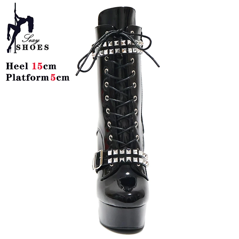 Metal decoration Belt Buckle 15cm High Heels Ankle Boots Crossdresser Pole Dance Nightclub Model Catwalk Platform Women's Shoes