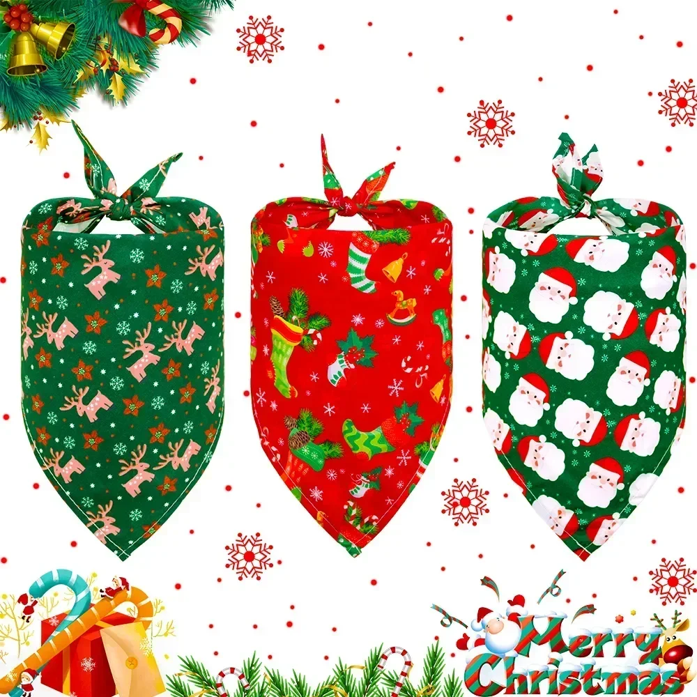 Christmas Bandana Pet Small Dog Scarf Bandanas Cotton Adjustable Personalized Puppy Cat Dog Bibs Pet Supplier Dog Accessories