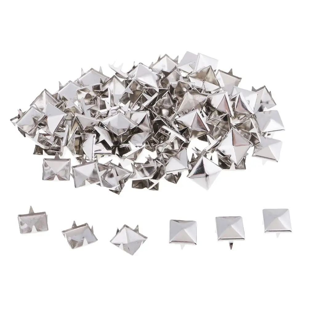 100 Pieces Metal Square Pyramid Studs Spots Leather Craft Accessories Punk Rivets 8mm