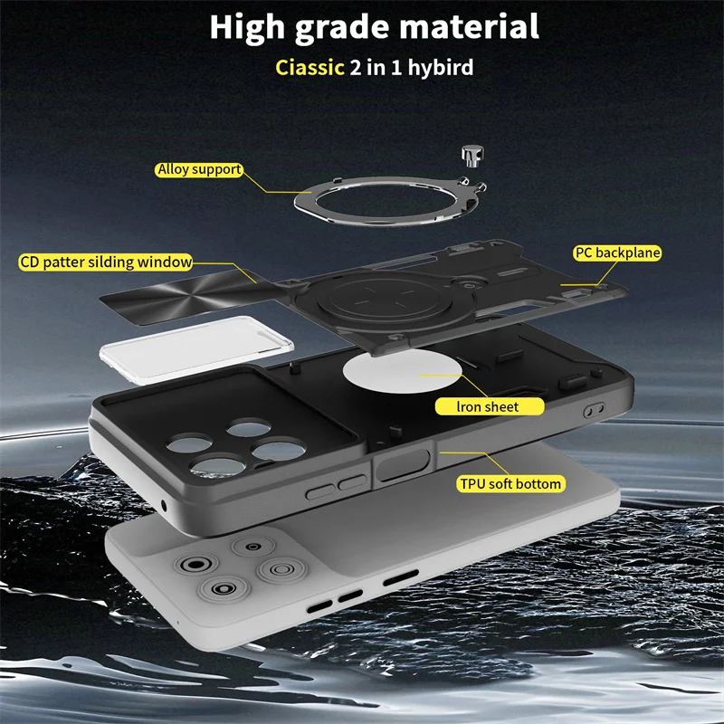 Kickstand Protective Shockproof Case with Slider Lens Protection
