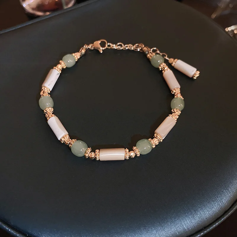

Retro Fritillary Natural Stone Ball Bracelet Real Gold Plating Fashion All-Match Bracelet for Women