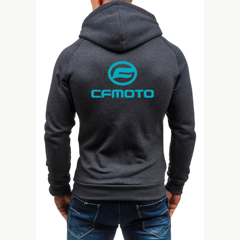 2023 Spring Autumn Cfmoto Logo Print Long Sleeve Oblique Zip Cardigan Hoodies Men Casual Solid Color Hooded Pullover Trendy Coat