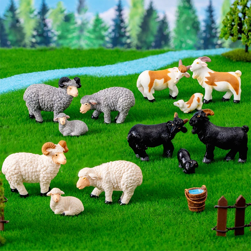 

Miniatures Simulated Sheep Goat Figurines Horticultural Farm Micro Landscape Ornaments For Home Decorations Desktop Accessories