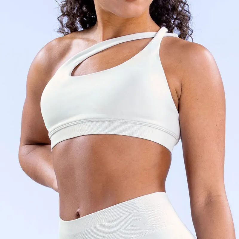 Woman Sports Bra Gym Top Seamless Asymmetric High Support Halter Backless Fitness Activewaer Workout Bralette