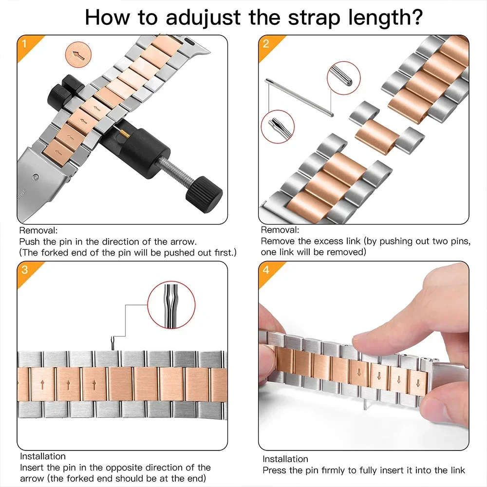 Slim Stainless Steel Watch Band - Metal Bracelet Replacement Strap