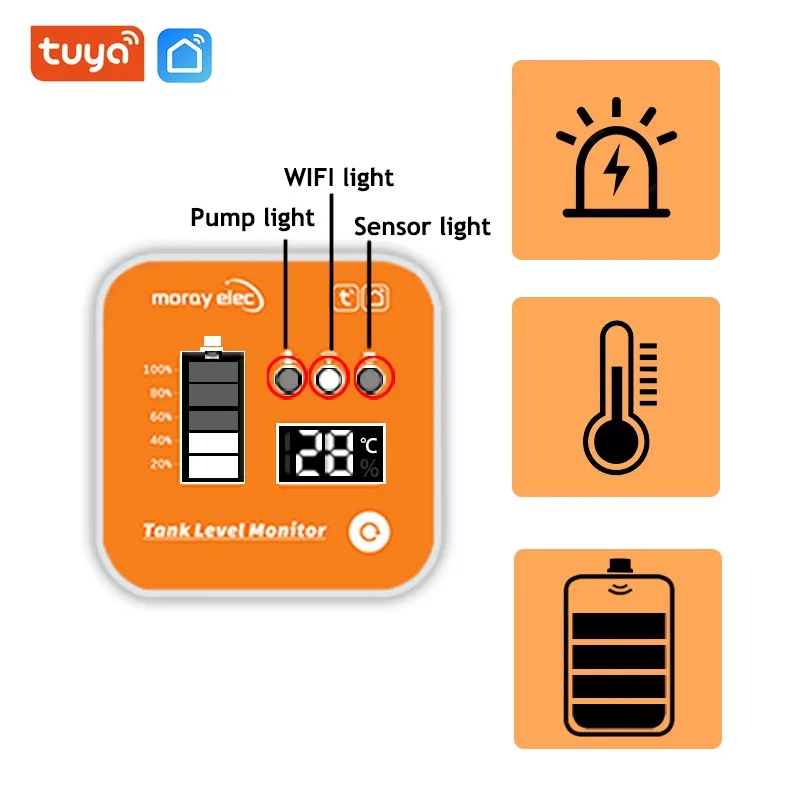 Tuya Smart WiFi Ultrasonic Liquid Level Sensor Tank Monitor LED Display Real-Tim