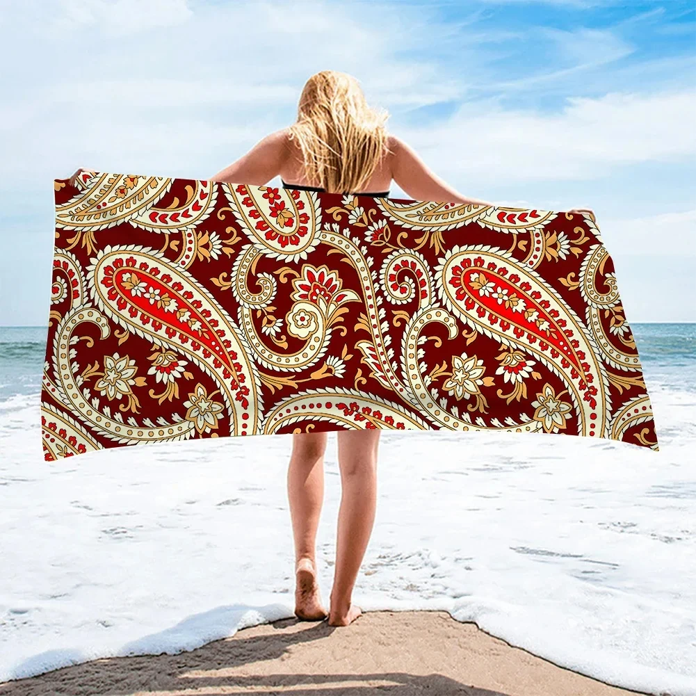 

Geometric Flower Beach Towels Quick Dry Super Absorbent Bohemian Paisley Bath Towel Blanket for Travel Pool Swimming Camping Spa