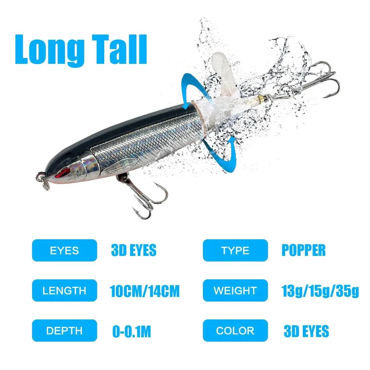 13g/15g/35g  Topwater Fishing Lure Whopper Popper Artificial Bait Hard Plopper Soft Rotating Tail Fishing Tackle Fishing Bait