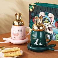 New Smart Thermostatic Coaster Cute Rabbit Mug Warmer Set Cup Heating Pad Home Office Gift Coffee Mug Warmer Water Heater 1