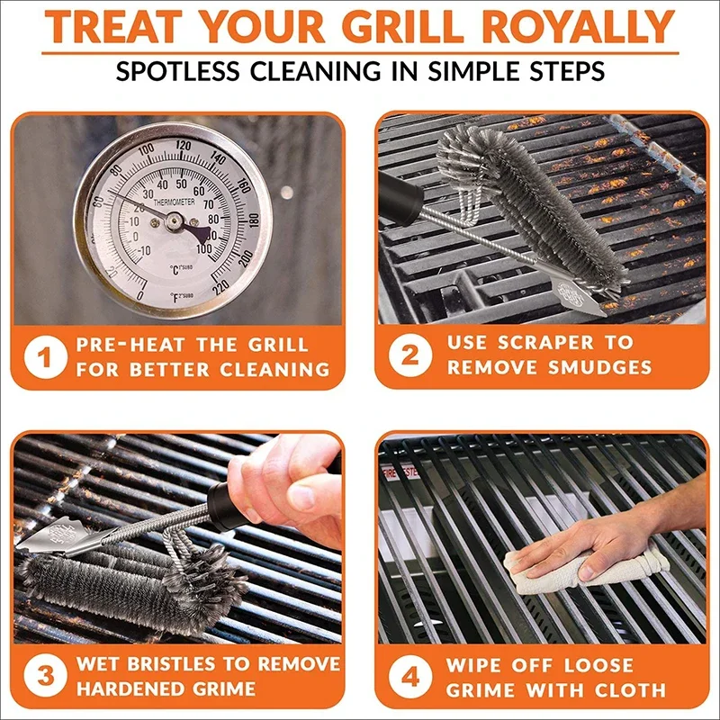 Barbecue Grill Cleaning Brush Stainless Steel Wire BBQ Brush Cleaning Tools Non-stick Barbecue Accessories