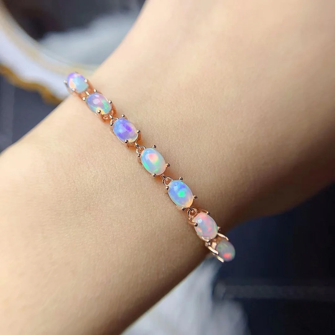 Silver gold-plated bracelet with white opal stone