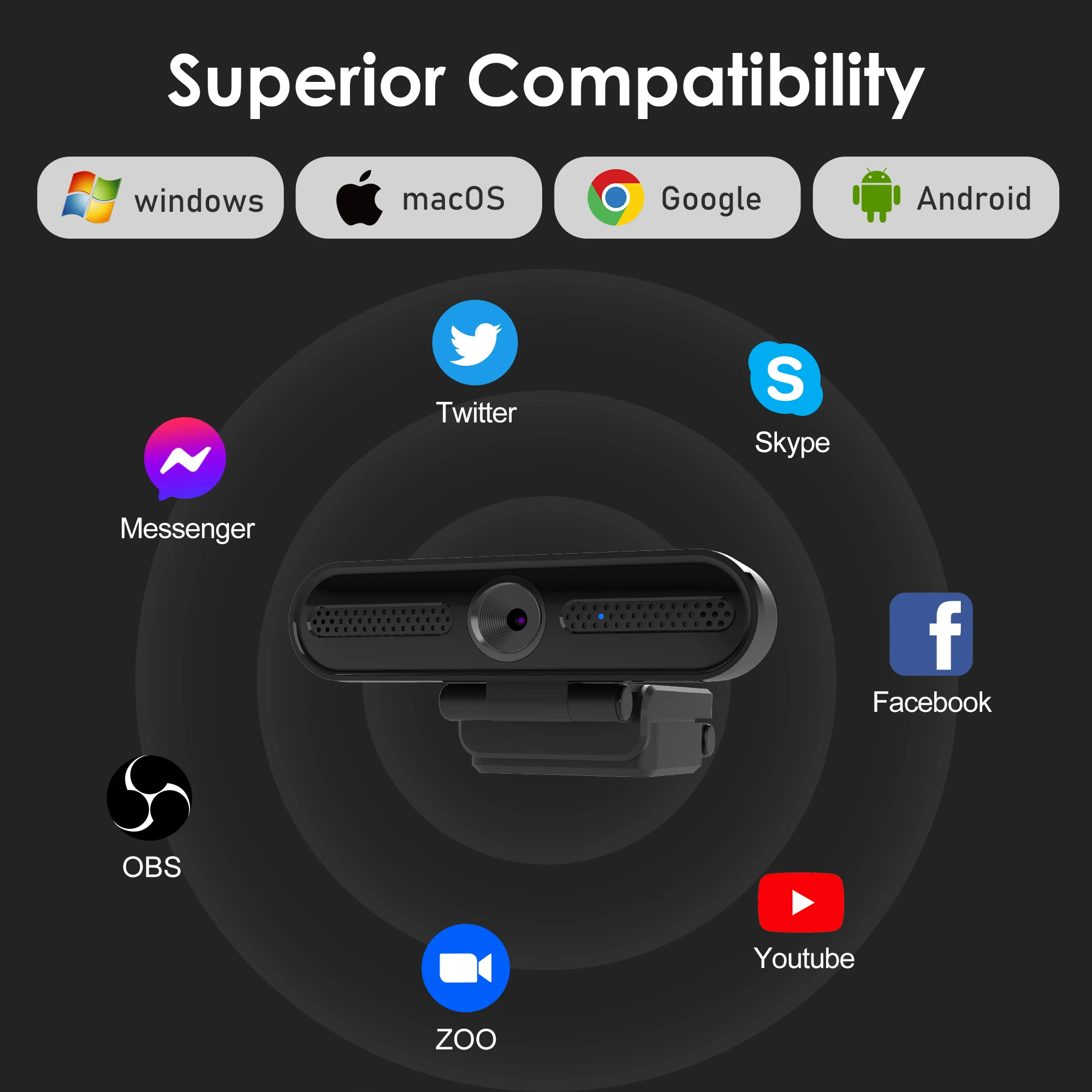 2K Webcam FHD PC Streaming Camera With Autofocus Dual Noise-Cancelling Microphones Gaming Video Calls Camera Web Cam