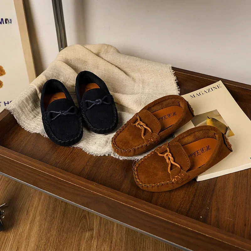 Leather Kids Moccasins Soft Flat Loafers for Boys and Girls