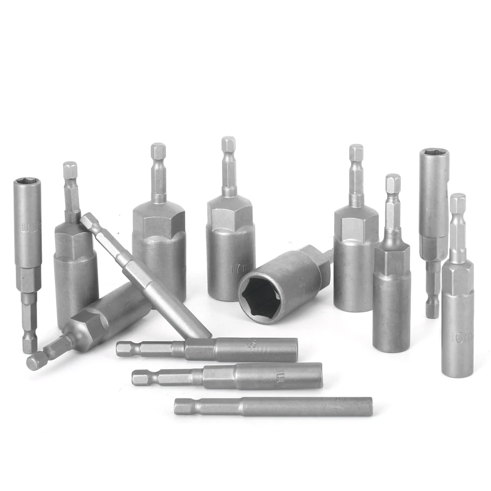 Length Deepen Impact Socket Adapter 5-19mm Power Nut Driver Socket Set 1/4-inch Hex Shank Screwdriver Key Head Hand Tool 1PC 6